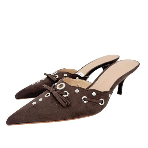 Time and Tru Women's Studded Kitten Heel Brown Mules Shoes Size 6 NWOB - Picture 8 of 12